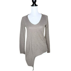 Lauren Vidal Paris Wool Sweater Asymmetrical Brown Sz Medium V Neck Womens